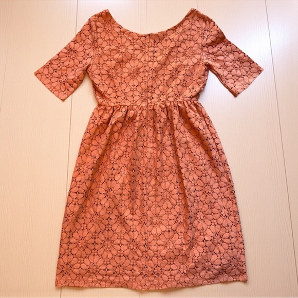 ZARA Basic Collection Coral Lace Midi Dress – Size L – Short Sleeve Fit & Flare - Picture 9 of 16